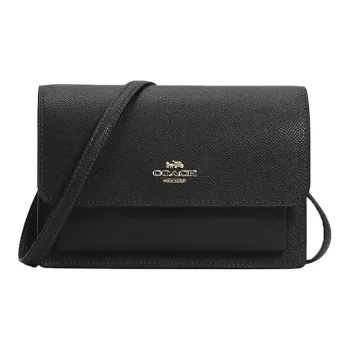 COACH Foldover Cross Grain Leather Shoulder Bag, Crossbody Bag, Fanny Pack Trumpets Women's Black