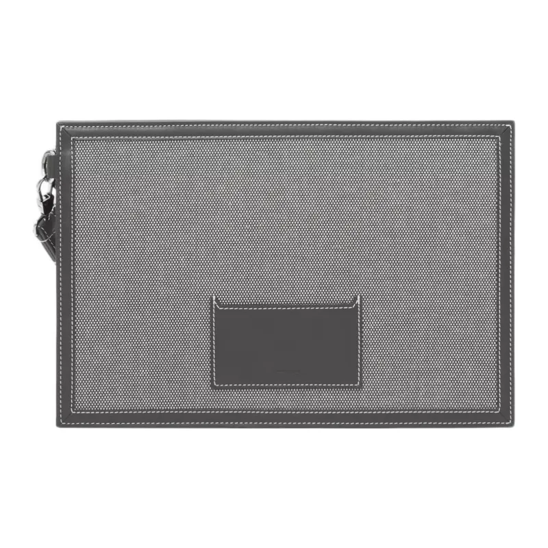 Burberry Horseferry Cotton Canvas With Leather Trim Storage Bag Clutch Regular Men's Black/Gray-1
