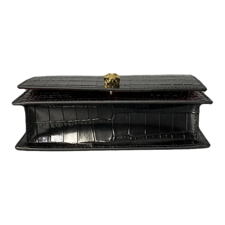 Alexander McQueen Crocodile Pattern Leather Chain Bag Shoulder Bag Women's Black-5