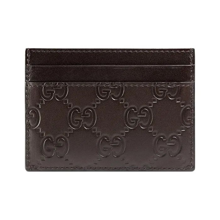 GUCCI Cow Leather Card Holder Men's Brown-2
