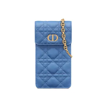 DIOR Caro Cow Leather Cell Phone Pouch Shoulder Bag Crossbody Bag Women's Cornflower Blue