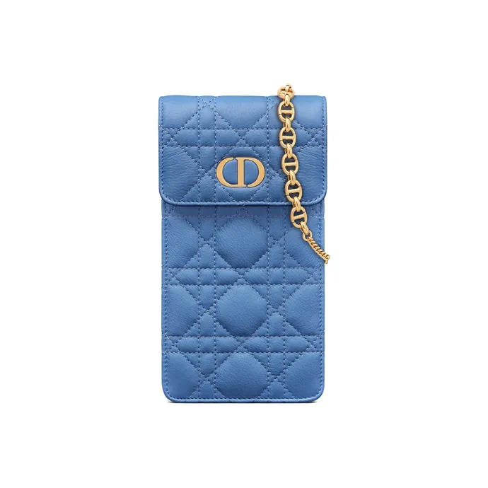 DIOR Caro Cow Leather Cell Phone Pouch Shoulder Bag Crossbody Bag Women's Cornflower Blue-0