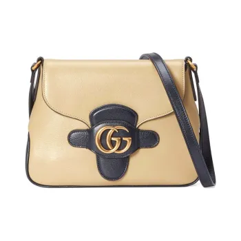 GUCCI Leather Messenger Bag Shoulder Bag Crossbody Bag Small Size Women's Beige/Dark Blue