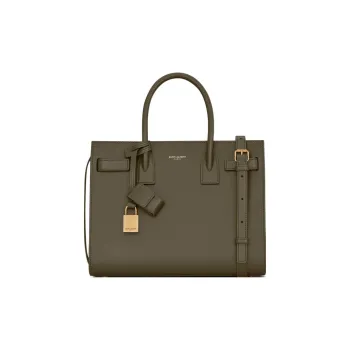 SAINT LAURENT SAC DE JOUR Grained Leather Tote Bag Shopping Bag Shoulder Bag Crossbody Bag Handbag Women's Gray Khaki