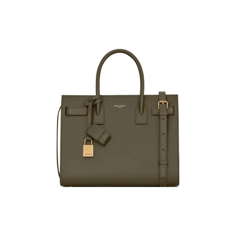 SAINT LAURENT SAC DE JOUR Grained Leather Tote Bag Shopping Bag Shoulder Bag Crossbody Bag Handbag Women's Gray Khaki-0