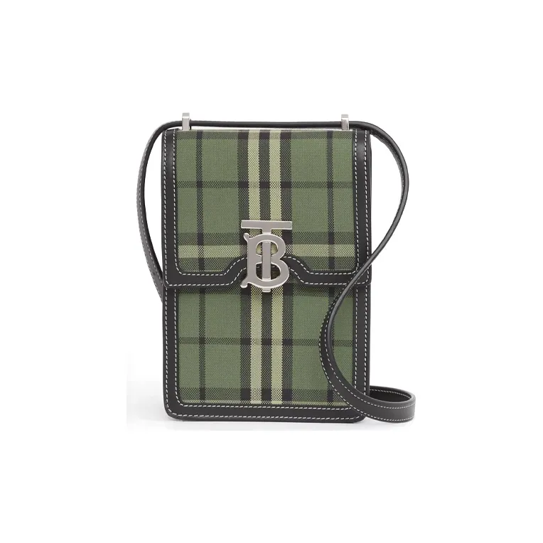 Burberry Robin Cotton With Leather Shoulder Bag, Crossbody Bag With Cell Phone Pouch Men's Green-0
