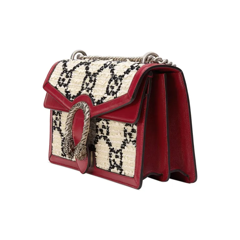 GUCCI Tweed With Leather Crossbody Bag, Shoulder Bag Women's-4