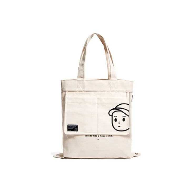 Finerworld Canvas Artistic Style Small Square Bag Shoulder Bag Handbag Medium Size Unisex Beige-2
