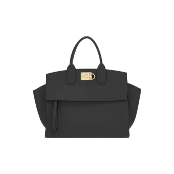 FERRAGAMO Studio Series Stamped Calfskin Handbag Shoulder Bag Women's Black