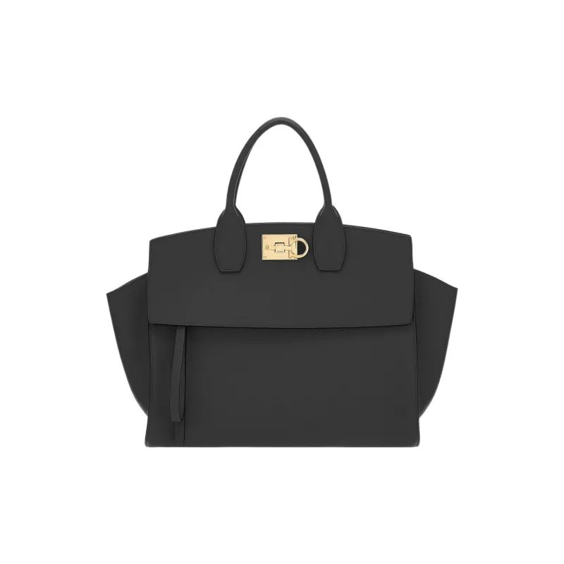 FERRAGAMO Studio Series Stamped Calfskin Handbag Shoulder Bag Women's Black-0