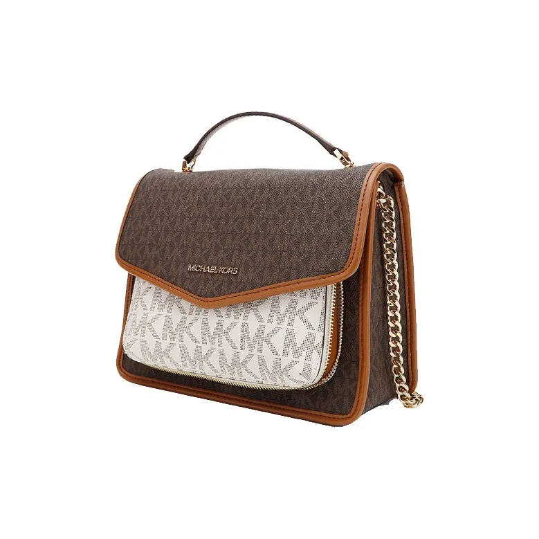 MICHAEL KORS Regina Leather Shoulder Bag Crossbody Bag Medium Size Women's Vanilla & Brown-1