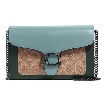 COACH Tabby Canvas With Leather Shoulder Bag Crossbody Bag Small Size Women's Blue & Monogram Brown & Green