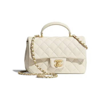 CHANEL Classic Flap CF Calfskin & Metal Crossbody One Shoulder Handbag Women's Beige