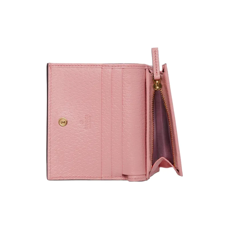 GUCCI Marmont Leather Wallet Card Holder Clutch Women's Pink-4