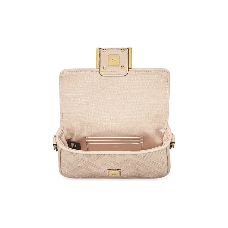 FENDI Baguette Cotton Shoulder Bag Crossbody Bag Handbag Mini Women's Pink-3
