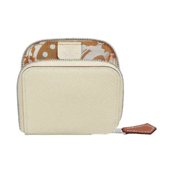 HERMES Silk'In Cow Leather Wallets Coin Purses Regular Women's Gray White