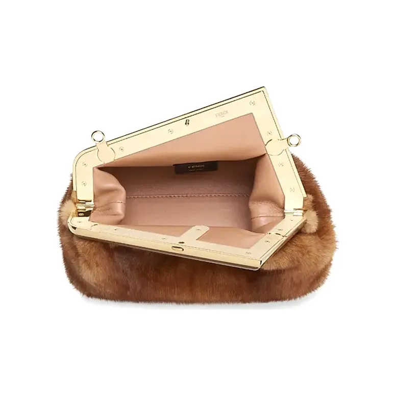 FENDI Fendi First Mink Fur Shoulder Bag Crossbody Bag Clutches Small Size Women's Brown-3