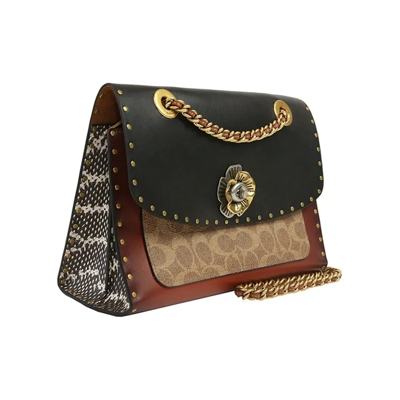 COACH Parker Coated Canvas With Calfskin Trim Portable Crossbody Bag, Shoulder Bag Women's Black & Monogram Red Brown-1