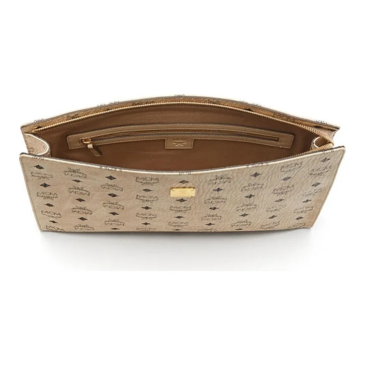 MCM Canvas Clutch Large Size Women's Beige-3