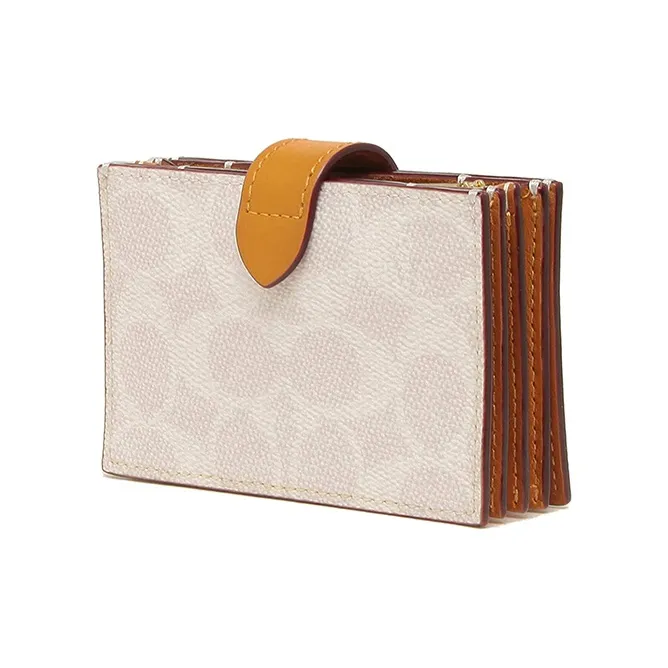COACH Accordion Zip Monogram Canvas With Leather Card Holder Women's White Brown-3