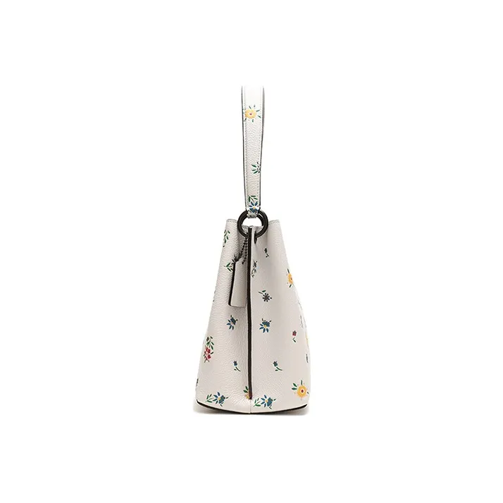 COACH Leather Bucket Bag, Portable Crossbody Bag, Shoulder Bag Trumpets Women's Chalk White-2