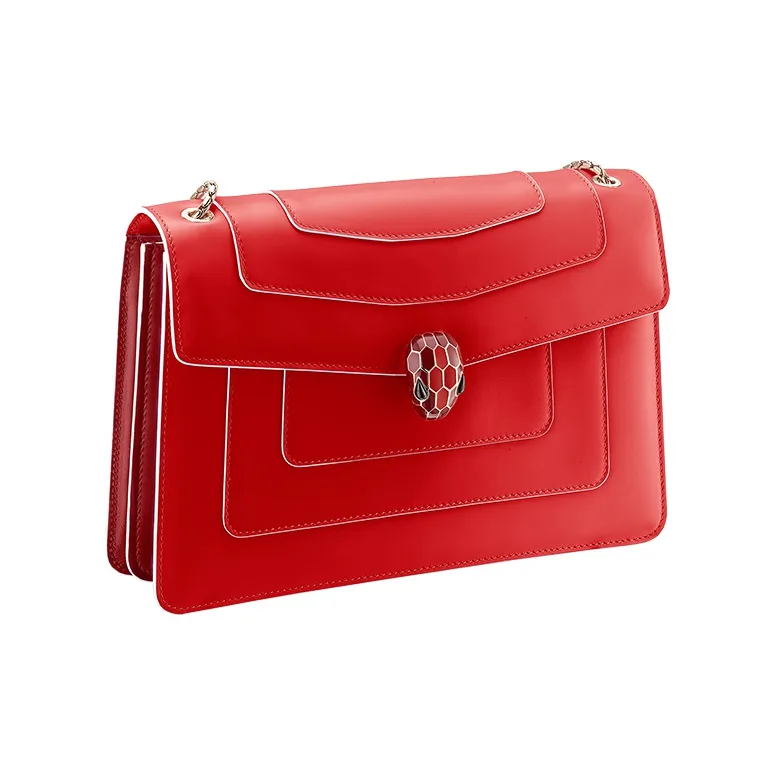 BVLGARI Serpenti Forever Calfskin Shoulder Bag Women's Rouge Jade-1
