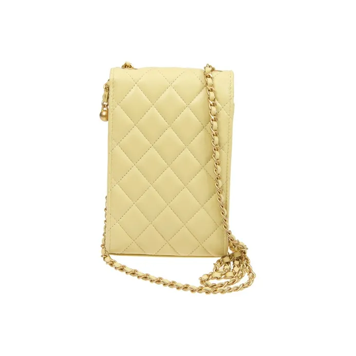 CHANEL Lambskin Cell Phone Pouch Women's Yellow-2