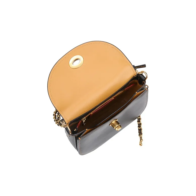 COACH Turnlock Leather Saddle Bag Shoulder Bag Crossbody Bag Small Size Women's Black-4