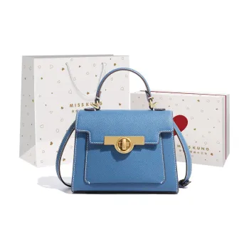 Miss Kung Cow Leather Portable Crossbody Kelly Bag Medium Size Women's Blue