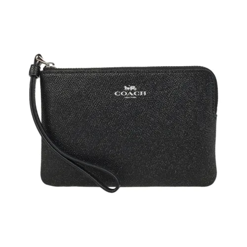COACH Corner Zip Leather Clutch Women's Black