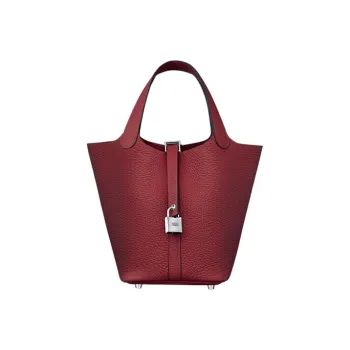 HERMES Picotin Lock Cow Leather Shoulder Bag Crossbody Bag Handbag 18 Women's Garnet Red