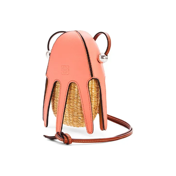 LOEWE Anagram Cow Leather Anagram Embossed Vacation Bag Shoulder Bag Crossbody Bag Mini Women's Natural & Grapefruit-1