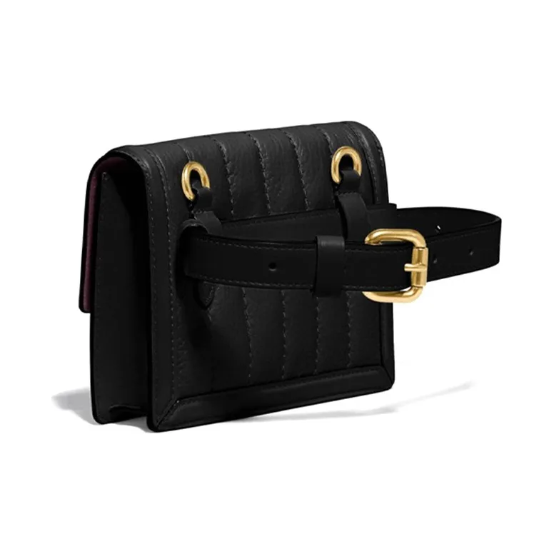 COACH Hutton Calfskin With Canvas Small Square Bag Fanny Pack Shoulder Bag Crossbody Bag Mini Women's Black-1