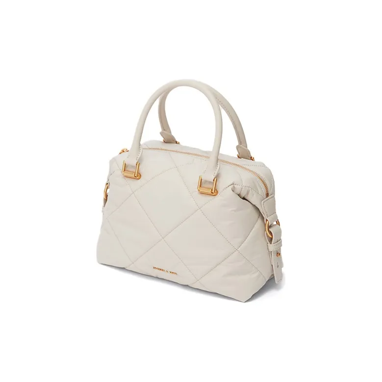 CHARLES&KEITH PU, Textile Mixture Boston Bag, Shoulder Bag, Handbag Large Size Women's Multicolor-8