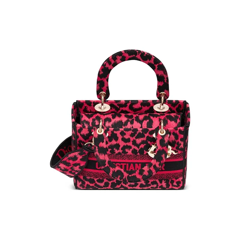 DIOR MizzaLady D Lite Leopard Print Lady Dior Bag, Shoulder Bag, Crossbody Bag Medium Size Women's Raspberry-3