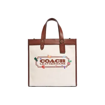 COACH Cow Leather Tote Bag Shopping Bag Shoulder Bag Crossbody Bag Handbag Large Size Women's Red Brown & Ecru