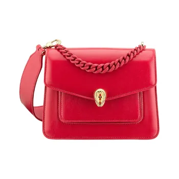 BVLGARI Serpenti Forever Series Soft Lambskin Crossbody Bag, Shoulder Bag Women's Pomegranate Red