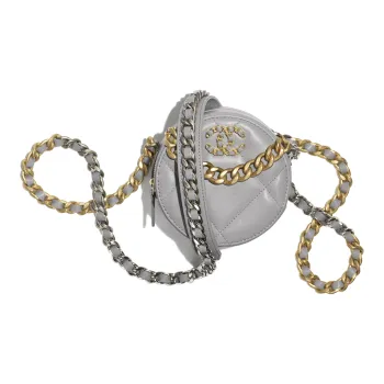 CHANEL Lambskin Round Bag Evening Party Bag Clutch Shoulder Bag Crossbody Bag Women's Gray