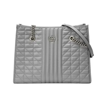 GUCCI Marmont Leather Tote Bag Shopping Bag Handbag Shoulder Bag Women's Gray