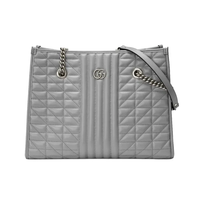 GUCCI Marmont Leather Tote Bag Shopping Bag Handbag Shoulder Bag Women's Gray-0