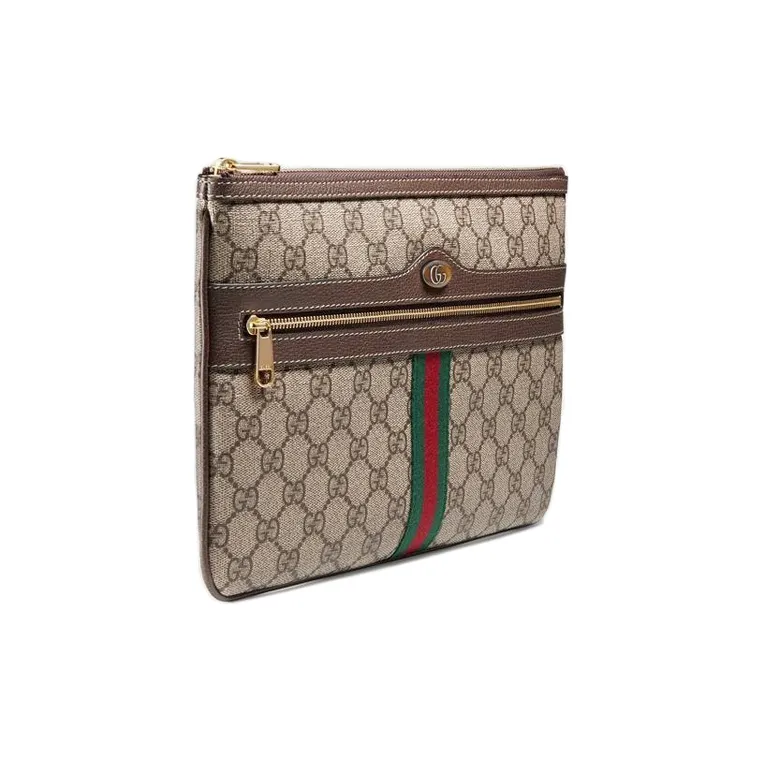 GUCCI Ophidia Canvas With Leather Clutch Women's Ebony/Brown-2