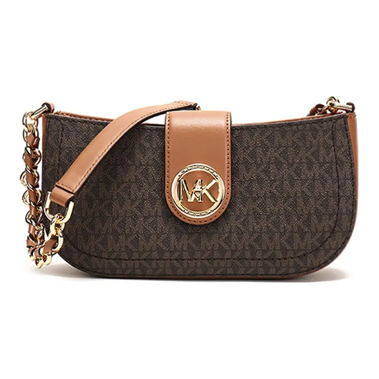 MICHAEL KORS Leather Crescent Bag Shoulder Bag Women's Dark Brown Acorn Brown Monogram-2