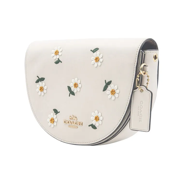 COACH Ellen Leather Embroidery Bag, Shoulder Bag, Saddle Bag, Crossbody Bag Trumpets Women's White-1