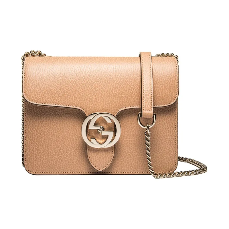 GUCCI Litchi Grain Leather Messenger Bag Trunk Bag Handbag Crossbody Bag Shoulder Bag Women's Yellow-0