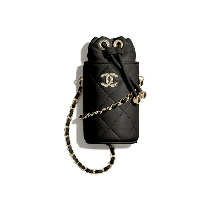 CHANEL Lambskin Bucket Bag Crossbody Bag Mini Women's Black-0
