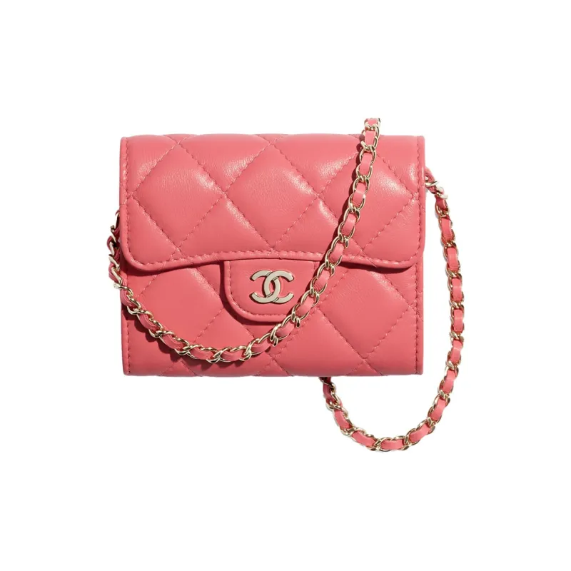 CHANEL Sheepskin Crossbody Bag Women's Pink-0