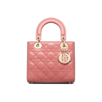 DIOR Lady Dior Patent Leather Calfskin Dior Bag Shoulder Bag Crossbody Bag Handbag Small Size Women's Peachy Pink Color