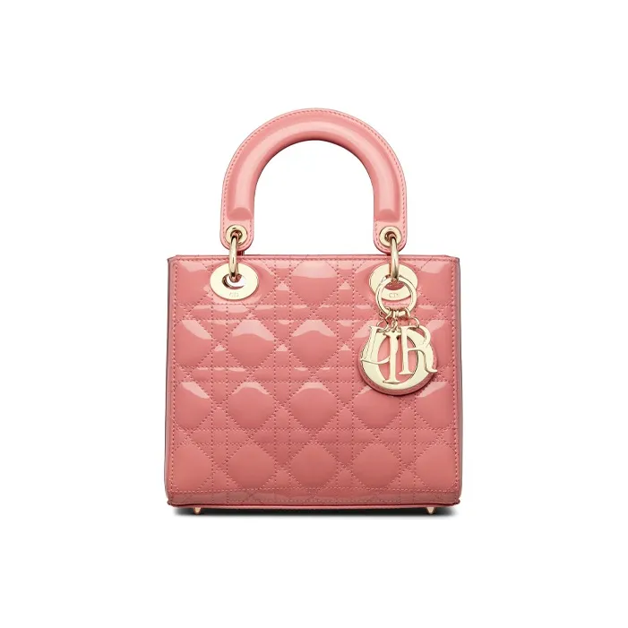 DIOR Lady Dior Patent Leather Calfskin Dior Bag Shoulder Bag Crossbody Bag Handbag Small Size Women's Peachy Pink Color-0