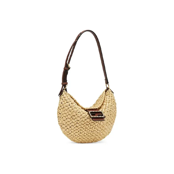 FENDI Straw Woven Croissant Bag Shoulder Bag Crescent Bag Handbag Shoulder Bag Women's Brown-1