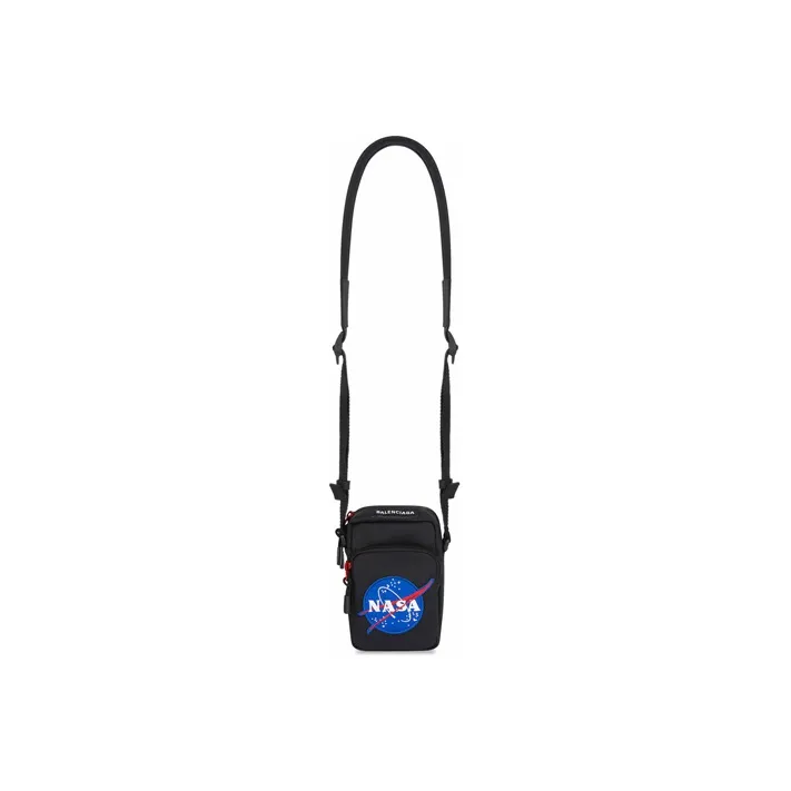Balenciaga NASA Collaboration Collection Nylon With Embroidery Cell Phone Pouch Shoulder Bag Crossbody Bag Men's Black-1
